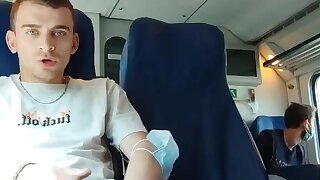 Hot guy cums hard on the train