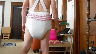 Made a nice big potty and enjoying it wearing my lovely romper. Onesie at night for sleepie poopoo and romper daytime for hold my heavy diapers up.