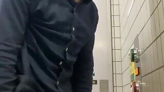 Handsome guy cum in bathroom