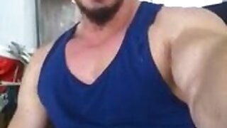 Guy shoots cum straight up at his face.