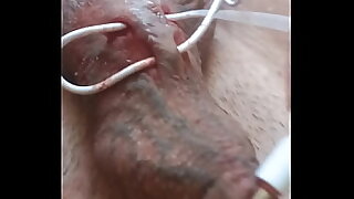 I put the headphone plug in my urethra and in my big cock piercing holes&period; And I cum like crazy twice&period;