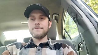 He got horny in the car he starts to jerk off his cock