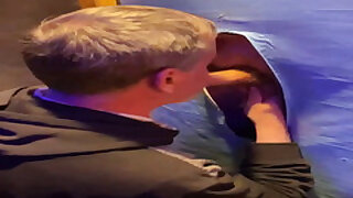 Old white faggot w/no teeth at the gloryhole - gumjob