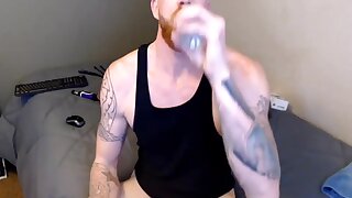 Straight ginger stud plays on webcam