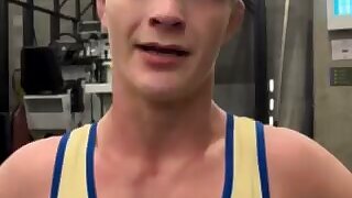 Watch this cute wrestler jock get interviewed after a wrestling match.