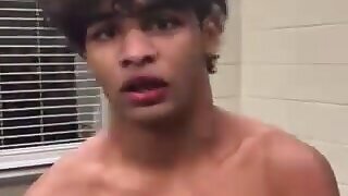 Watch this cute wrestler jock get interviewed after a wrestling match.