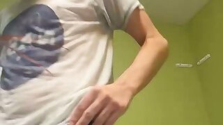 Nerdy boy strips, fingers hole