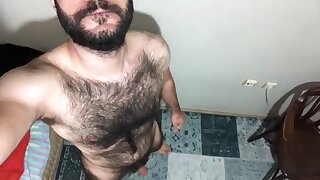 Hairy arab man showing and play